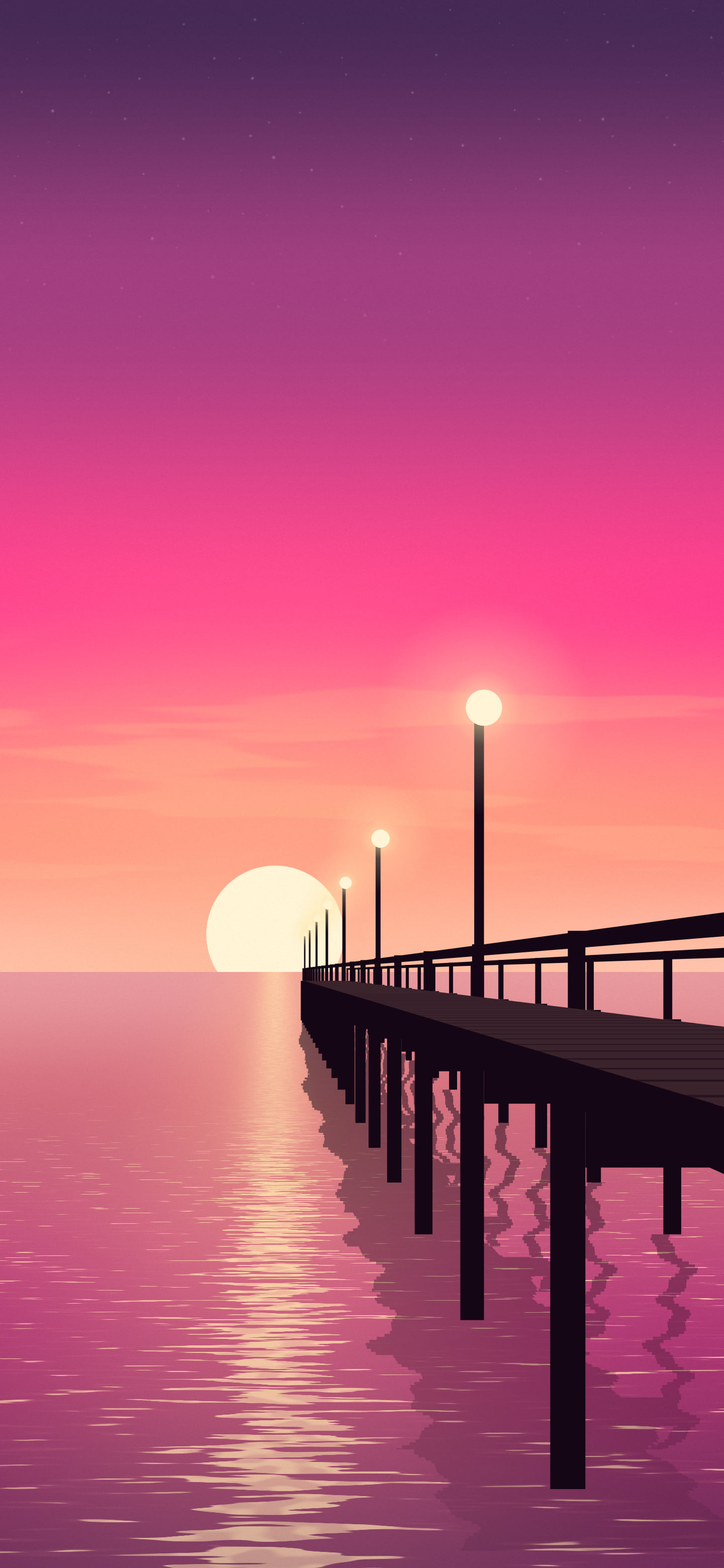 Hot Pink Pier Sunset wallpaper for iPhone and Android