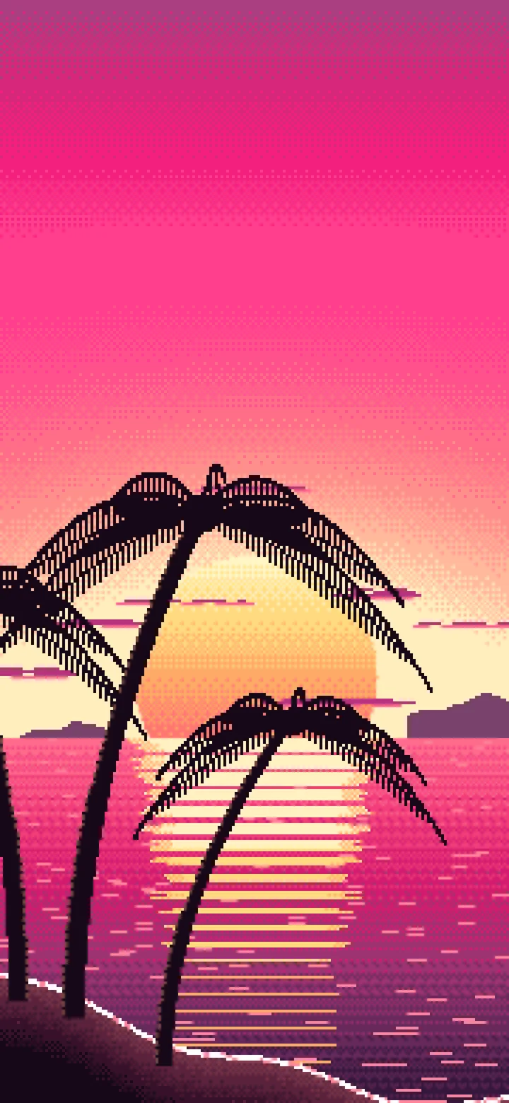 Hot Pink Pixel Art Beach Sunset wallpaper for iPhone and Android