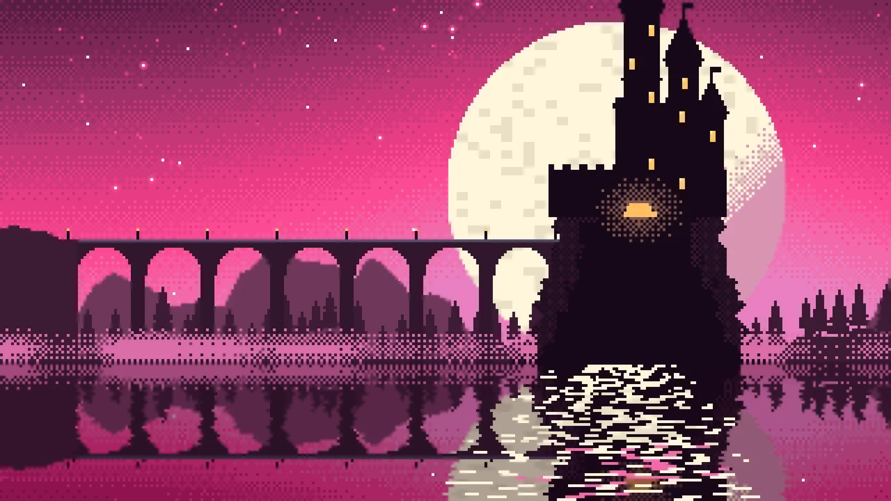 Hot Pink Pixel Art Castle desktop wallpaper in 4K