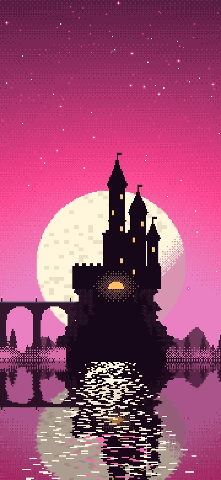 Hot Pink Pixel Art Castle wallpaper for iPhone and Android