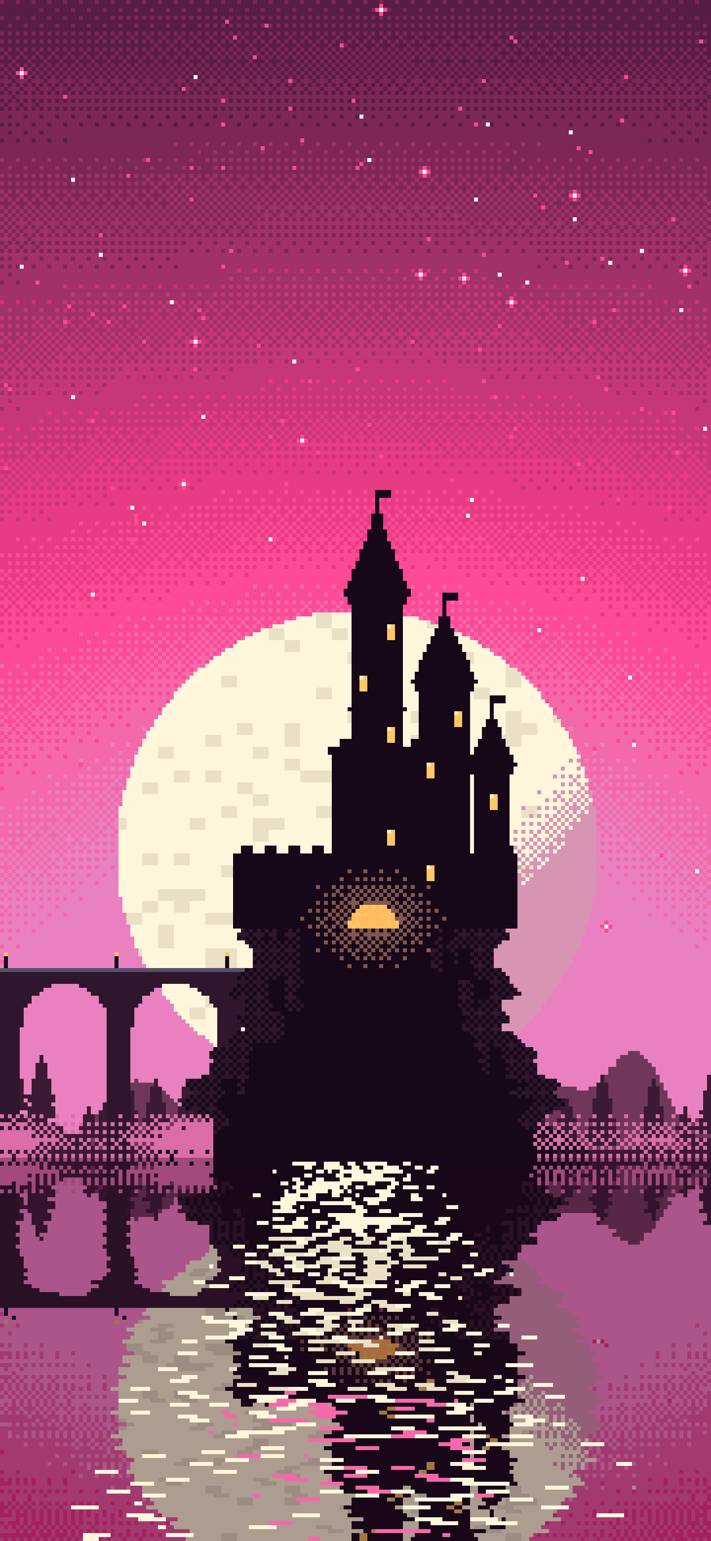 Hot Pink Pixel Art Castle wallpaper for iPhone and Android