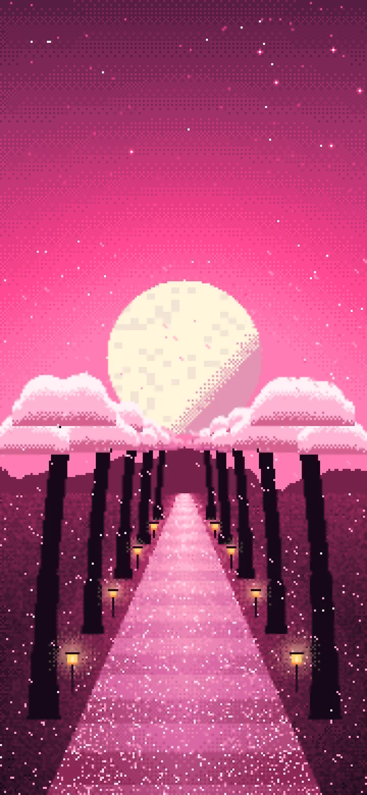 Hot Pink Pixel Art Cherry Blossom Path wallpaper for iPhone and Android