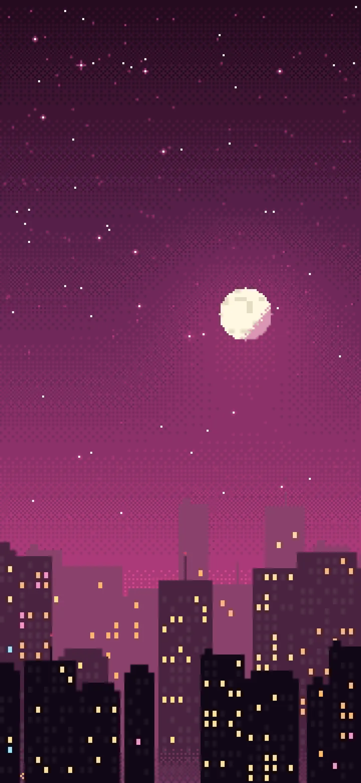 Hot Pink Pixel Art City wallpaper for iPhone and Android