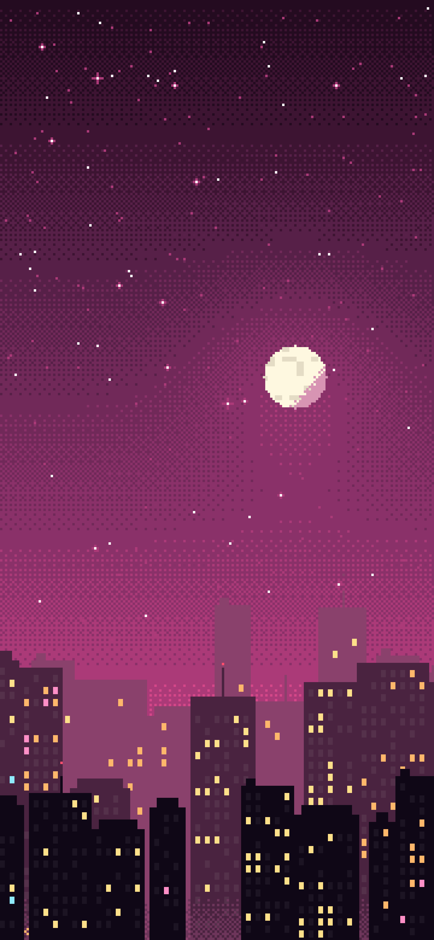 Hot Pink Pixel Art City wallpaper for iPhone and Android