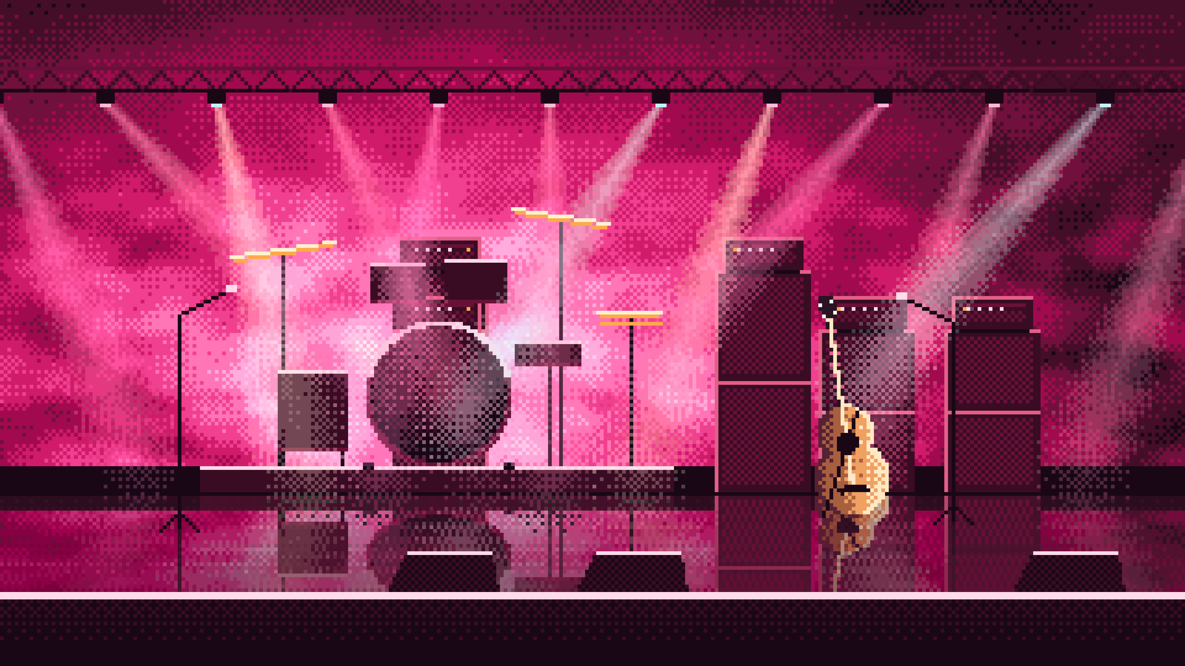 Hot Pink Pixel Art Concert Stage desktop wallpaper in 4K