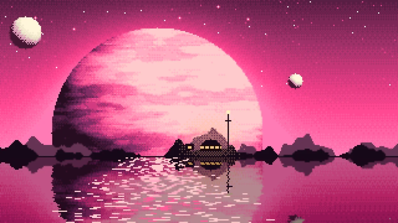 Hot Pink Pixel Art Planet Rise desktop wallpaper in 4K