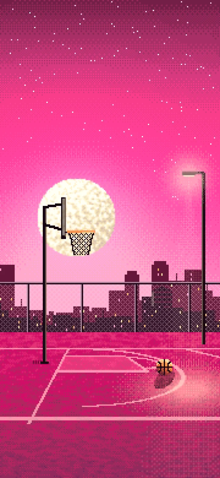 Hot Pink Pixel Art Rooftop Basketball Court wallpaper for iPhone and Android