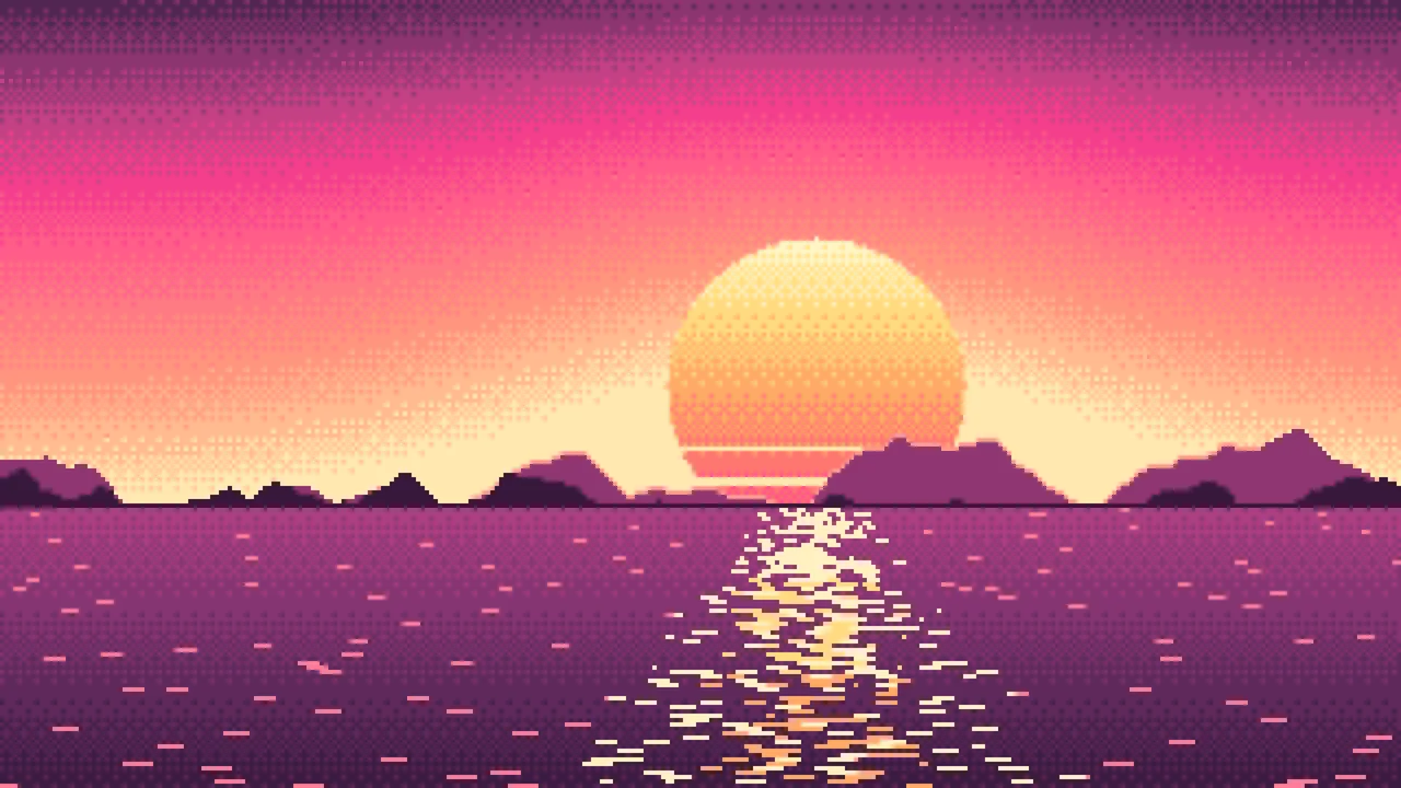 Hot Pink Pixel Art Sunset desktop wallpaper in 4K