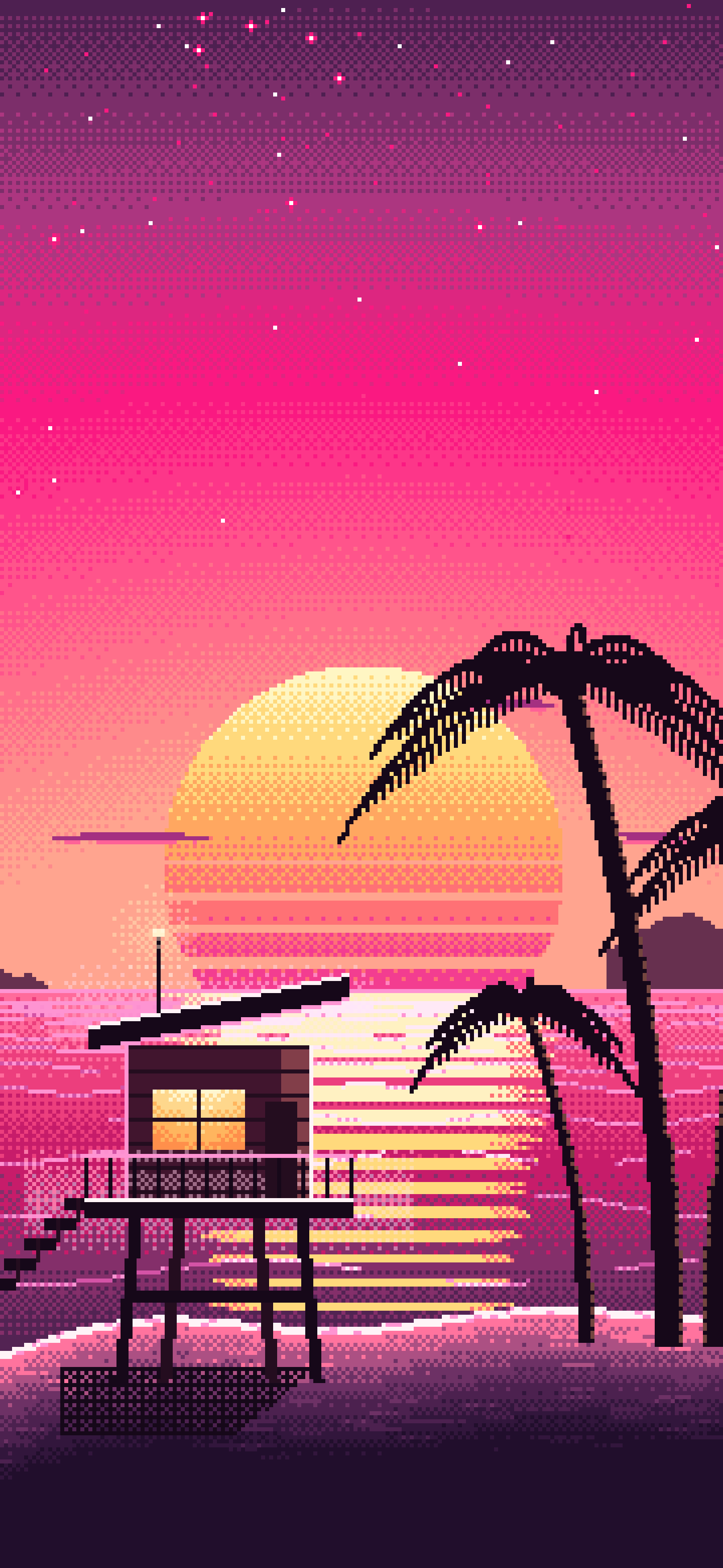 Hot Pink Pixel Art Synthwave Beach wallpaper for iPhone and Android