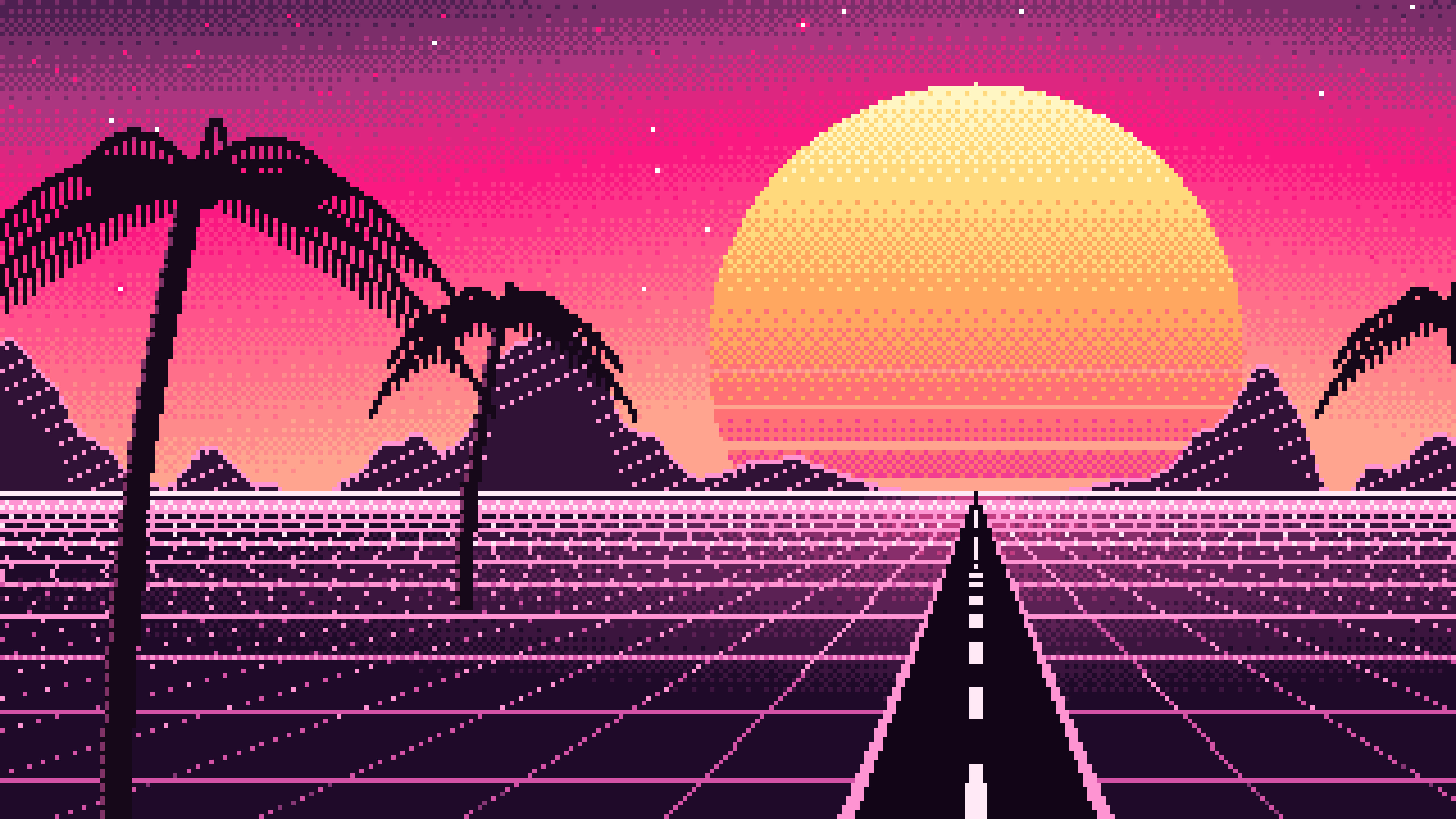 Hot Pink Pixel Art Synthwave desktop wallpaper in 4K