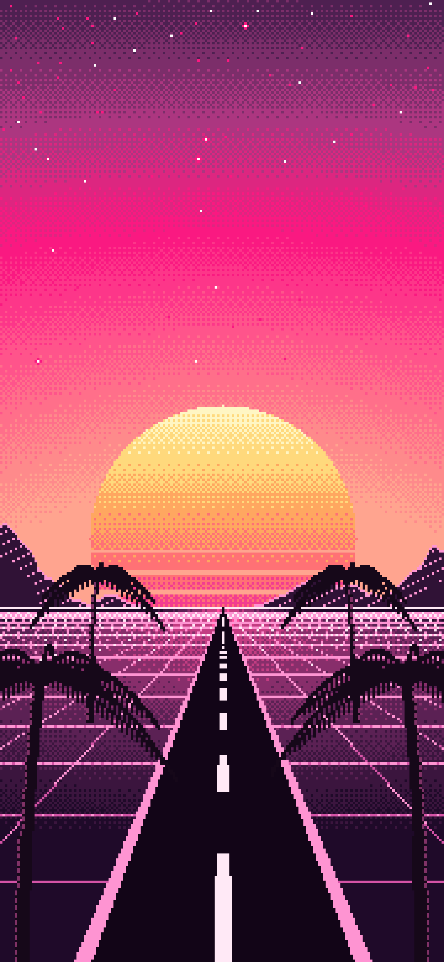 Hot Pink Pixel Art Synthwave wallpaper for iPhone and Android