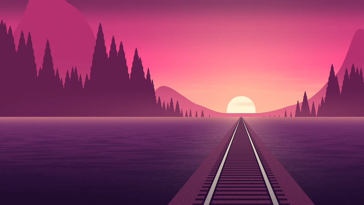 Hot Pink Railway Tracks at Sunset desktop wallpaper in 4K