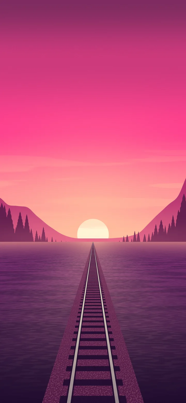 Hot Pink Railway Tracks at Sunset wallpaper for iPhone and Android