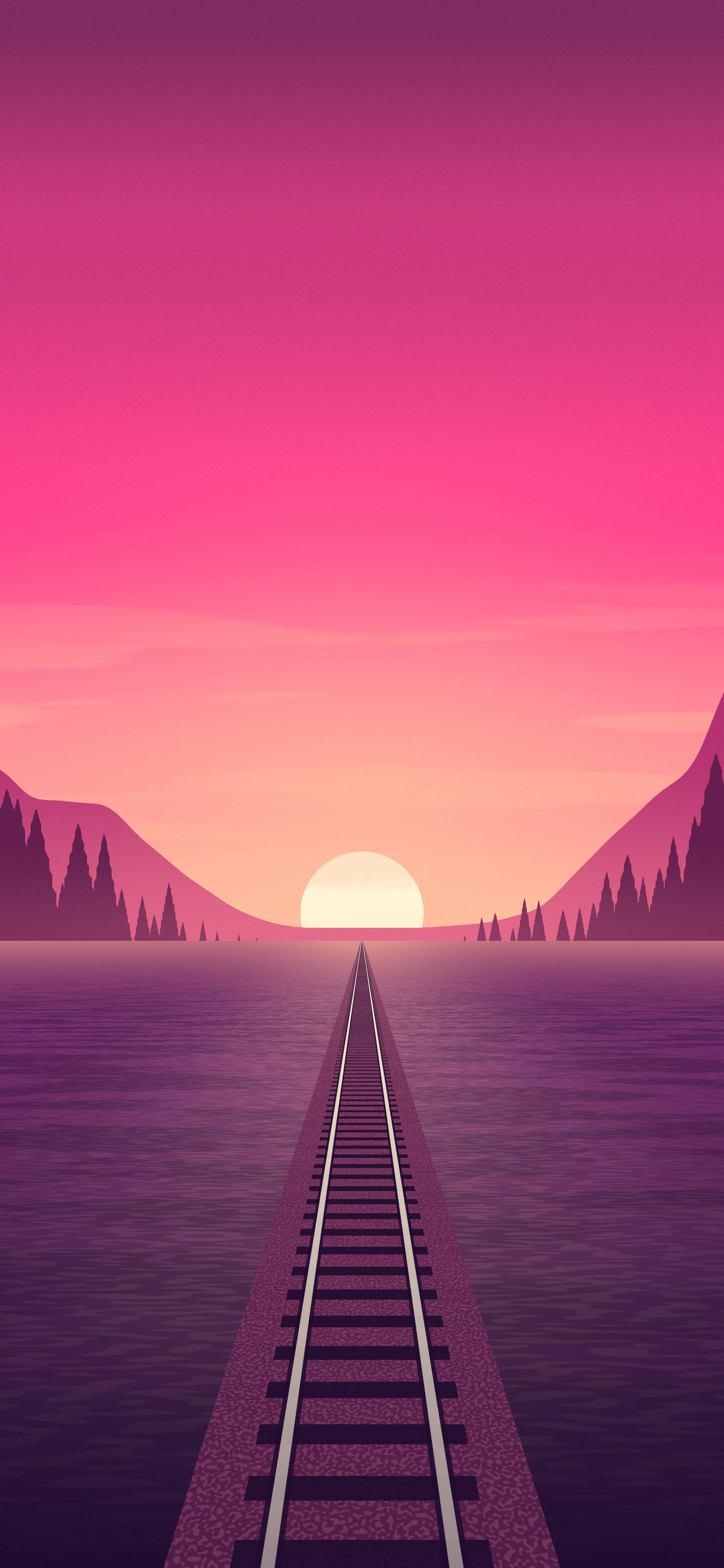 Hot Pink Railway Tracks at Sunset wallpaper for iPhone and Android