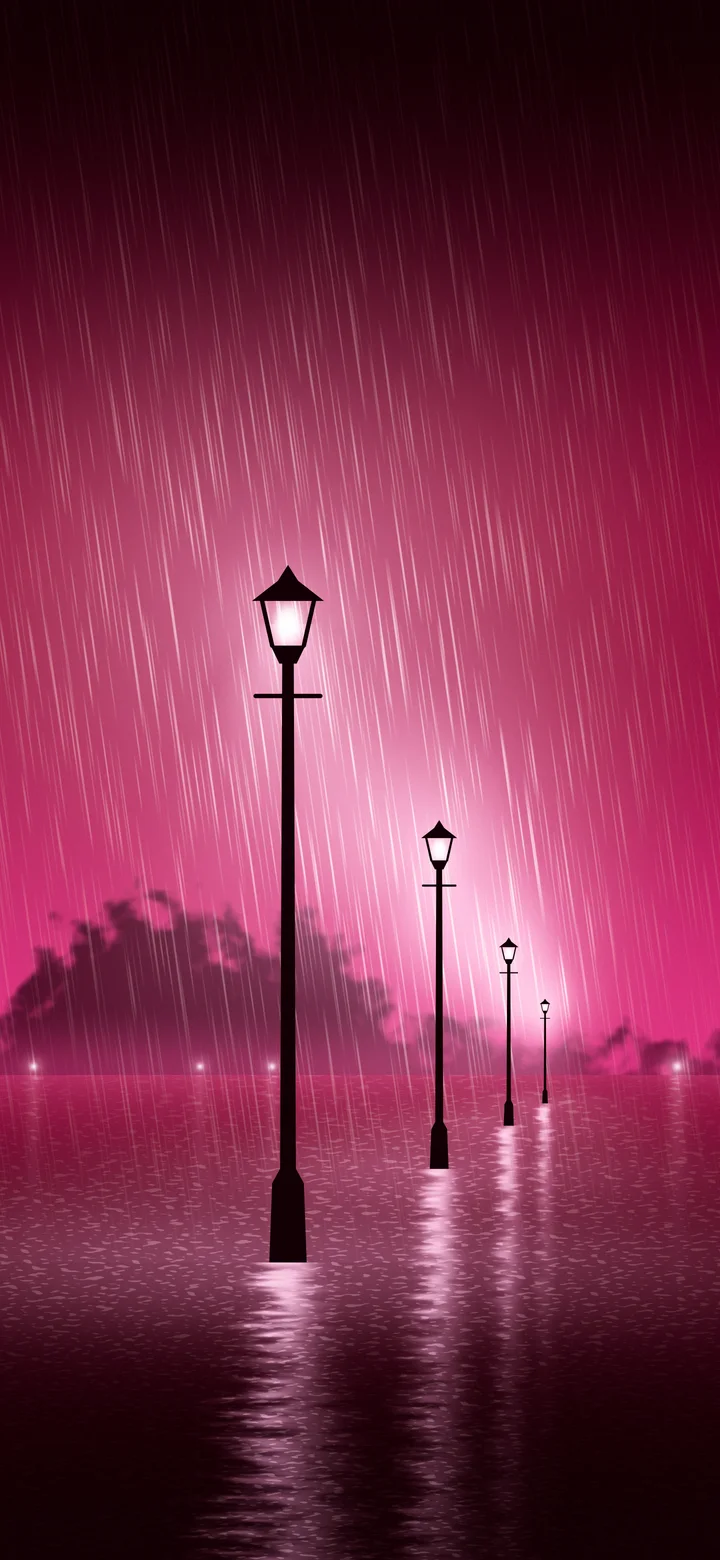 Hot Pink Rainy Street Lamp wallpaper for iPhone and Android