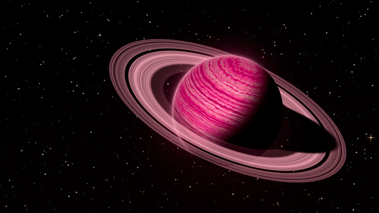 Hot Pink Ringed Saturn desktop wallpaper in 4K