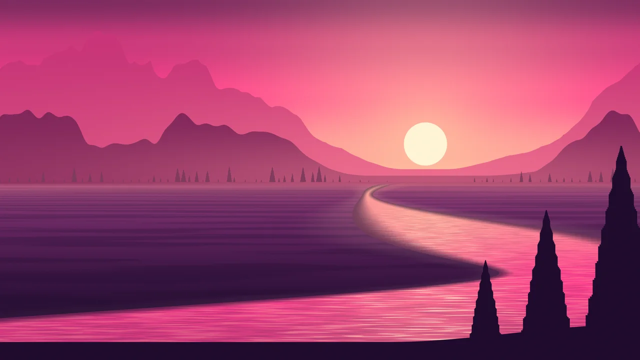 Hot Pink River Valley at Sunset desktop wallpaper in 4K