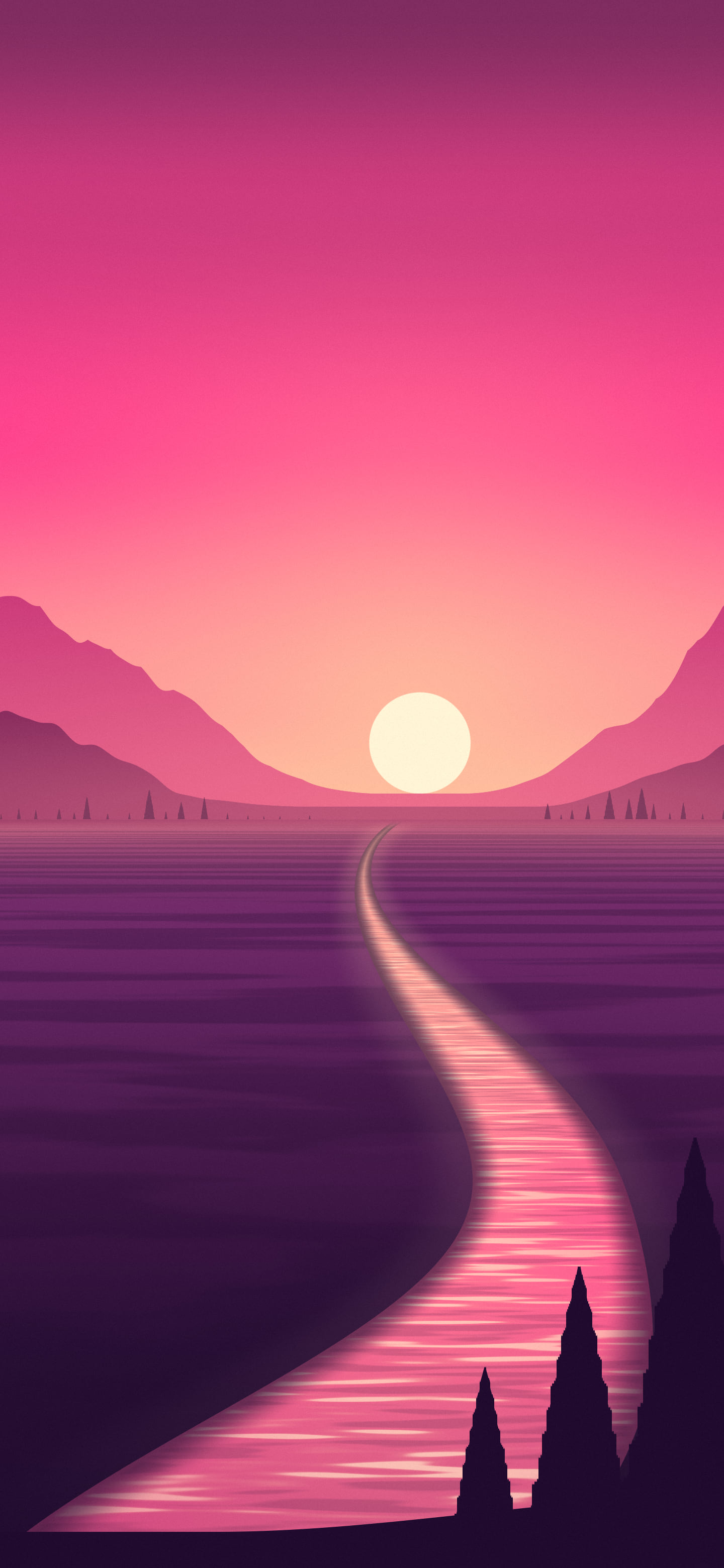 Hot Pink River Valley at Sunset wallpaper for iPhone and Android