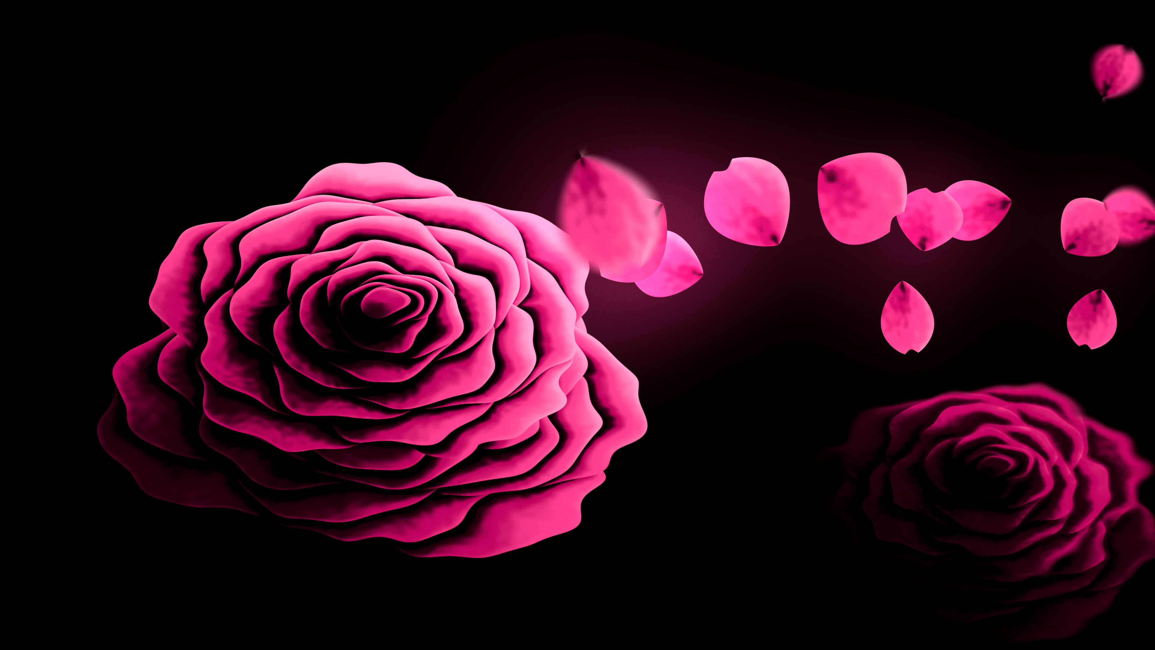 Hot Pink Rose and Floating Petals desktop wallpaper in 4K