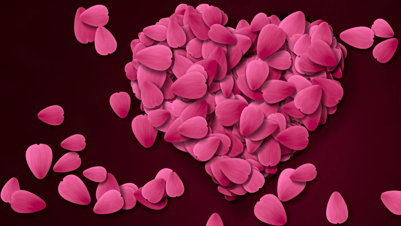 Hot Pink Rose Petal Heart desktop wallpaper in 4K