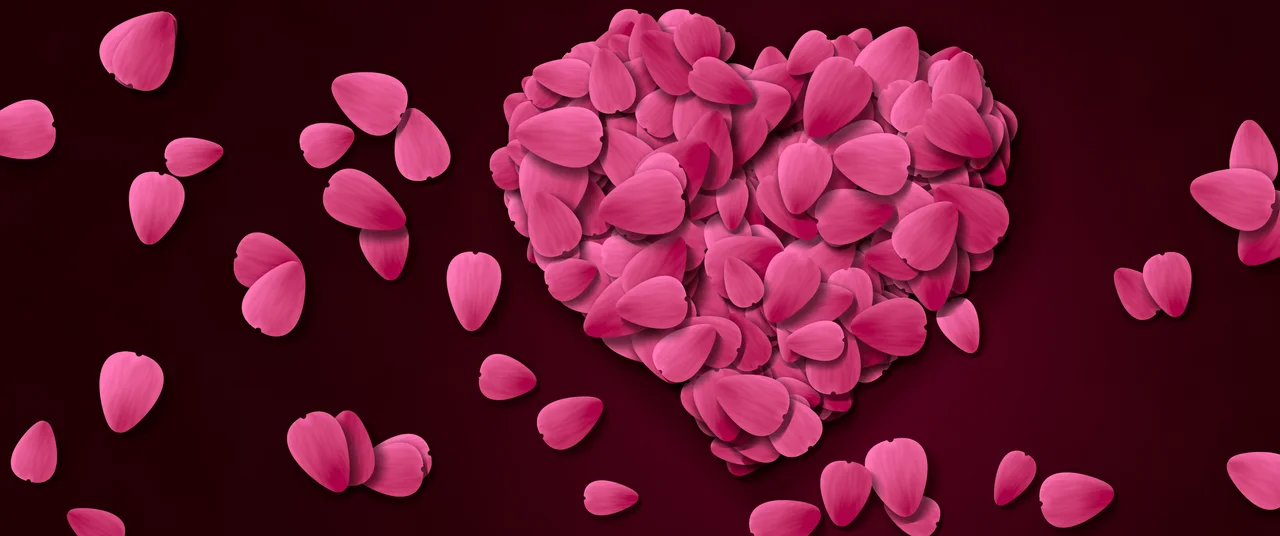 Hot Pink Rose Petal Heart ultrawide wallpaper, 3440 × 1440