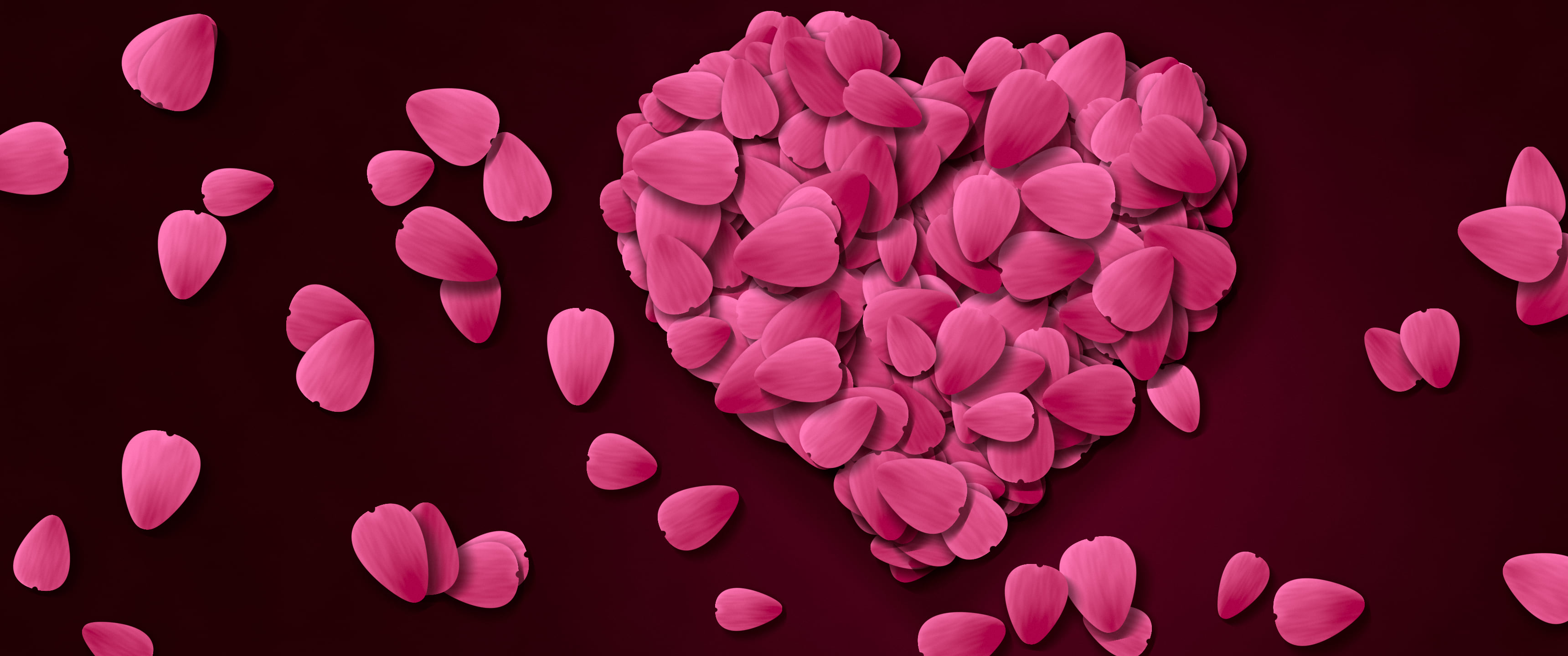 Hot Pink Rose Petal Heart ultrawide wallpaper, 3440 × 1440