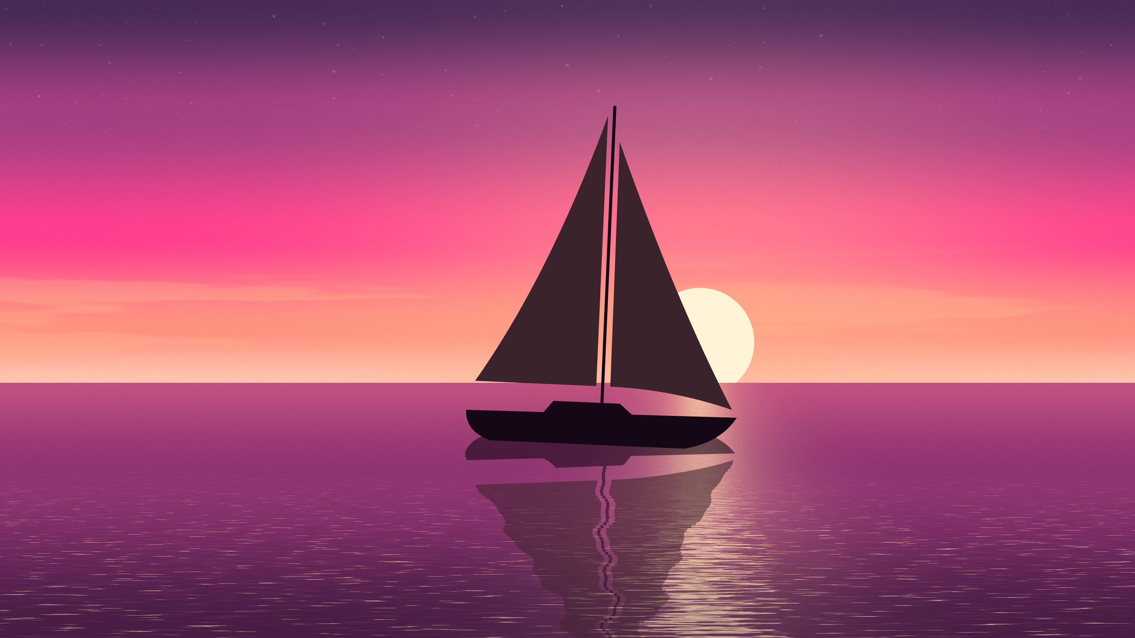 Hot Pink Sailboat Sunset desktop wallpaper in 4K