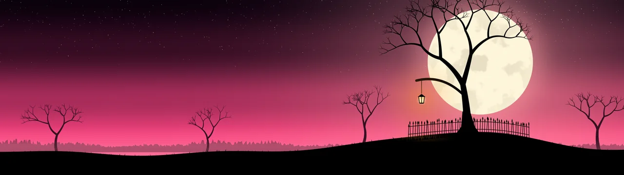 Hot Pink Spooky Tree and Moon dual monitor wallpaper, 7680 × 2160