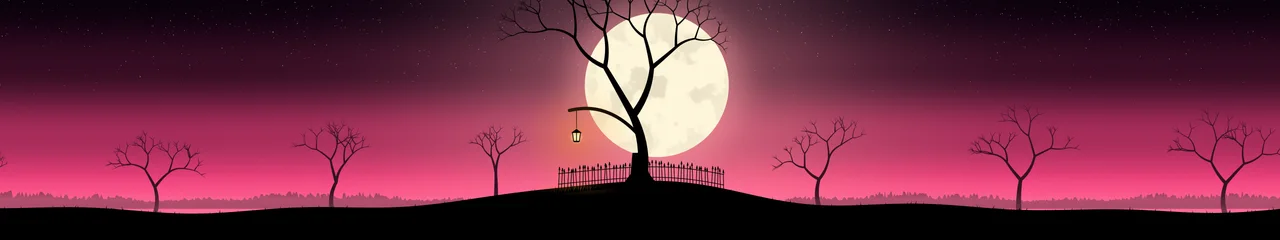 Hot Pink Spooky Tree and Moon triple monitor wallpaper, 7680 × 1440