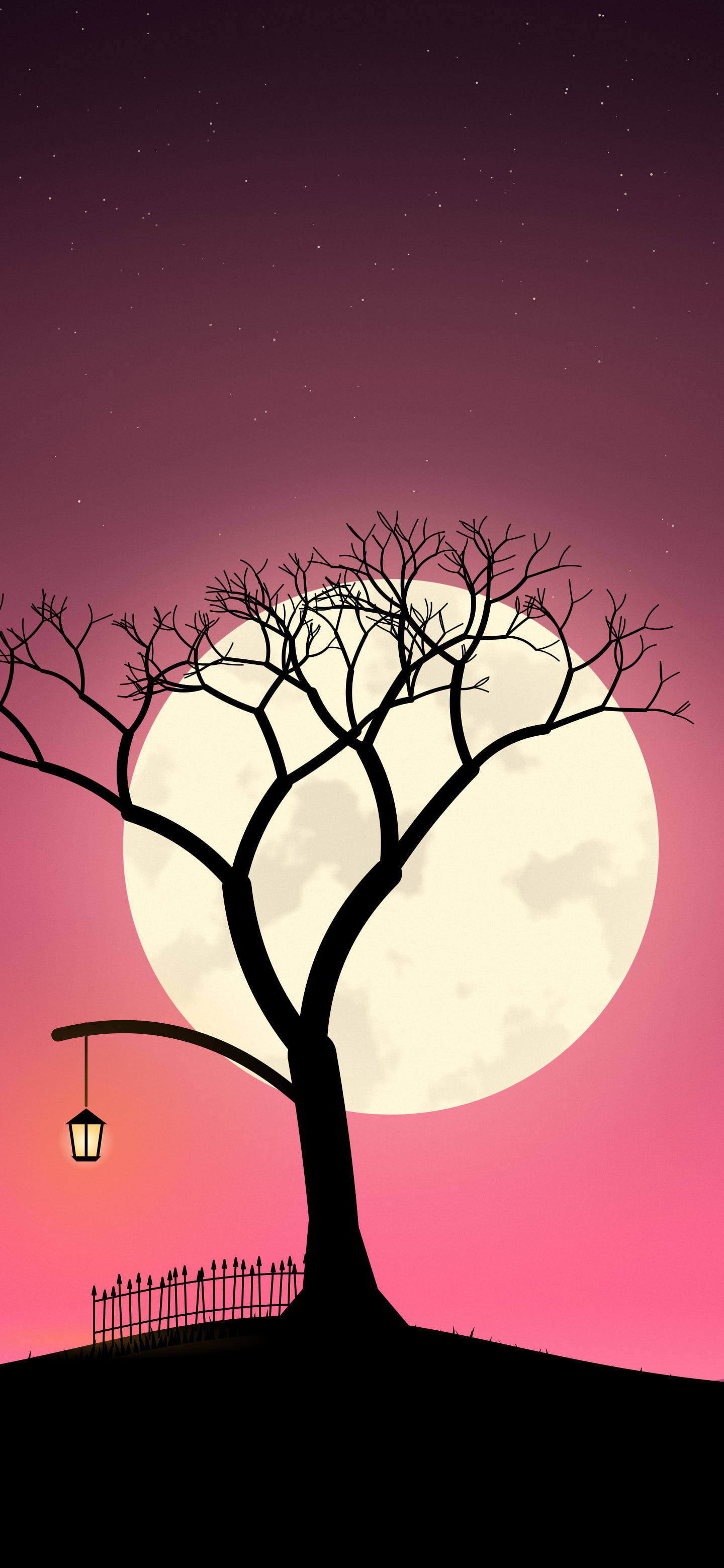 Hot Pink Spooky Tree and Moon wallpaper for iPhone and Android