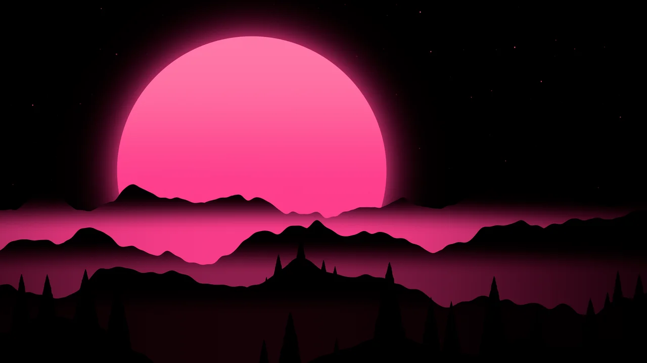 Hot Pink Sun Over Black Mountains desktop wallpaper in 4K