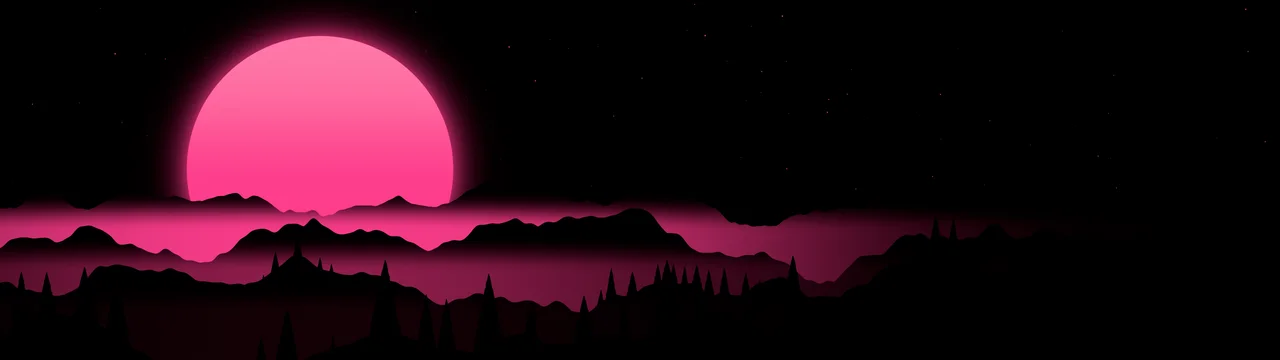 Hot Pink Sun Over Black Mountains dual monitor wallpaper, 7680 × 2160