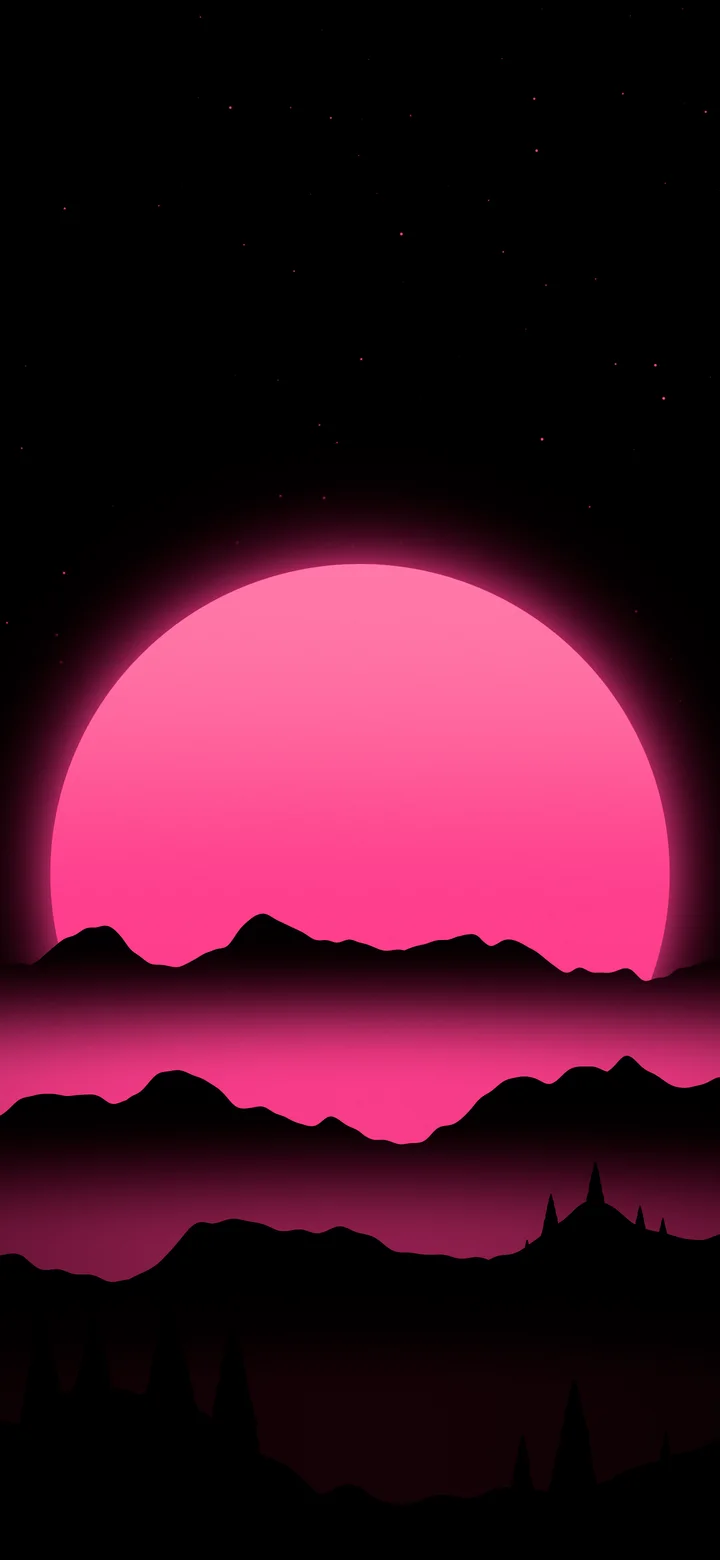 Hot Pink Sun Over Black Mountains wallpaper for iPhone and Android