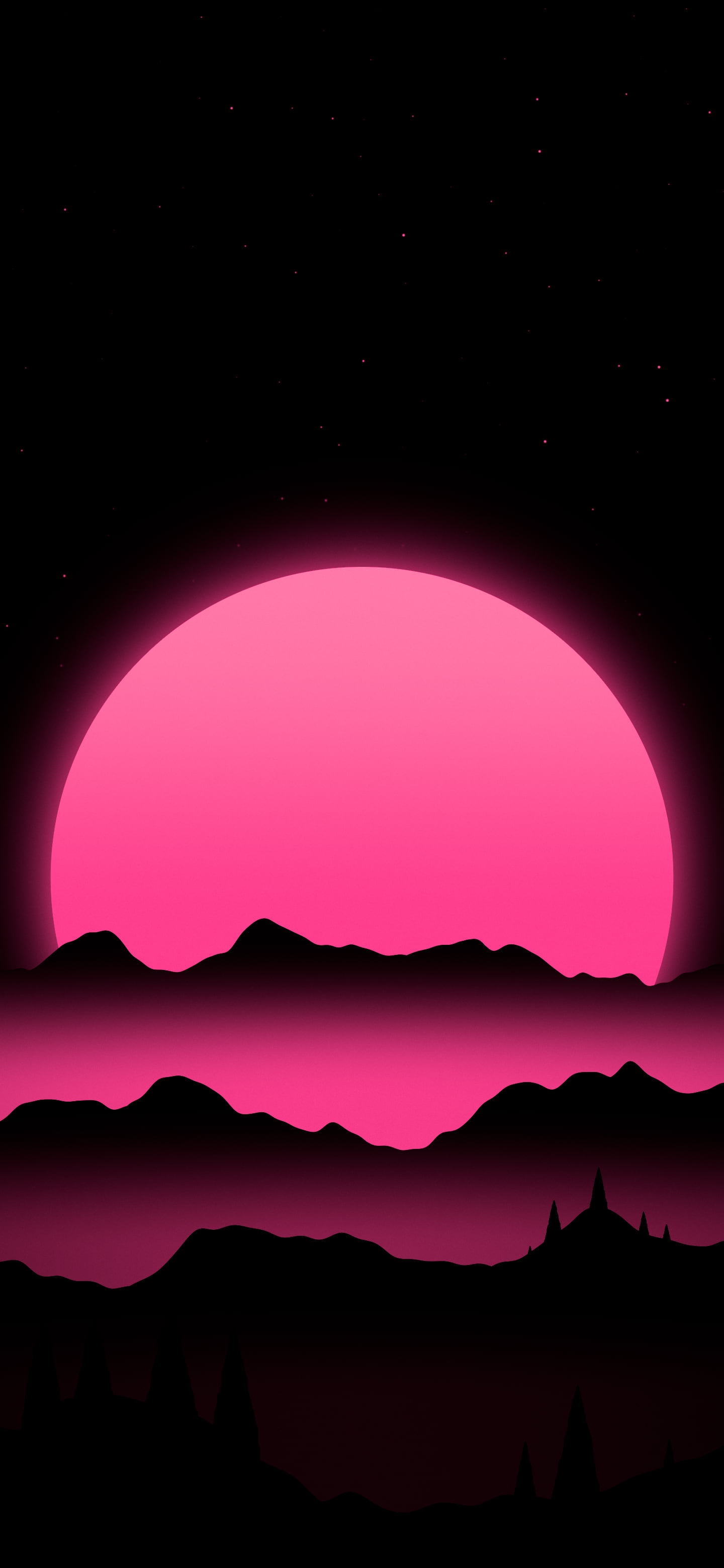 Hot Pink Sun Over Black Mountains wallpaper for iPhone and Android