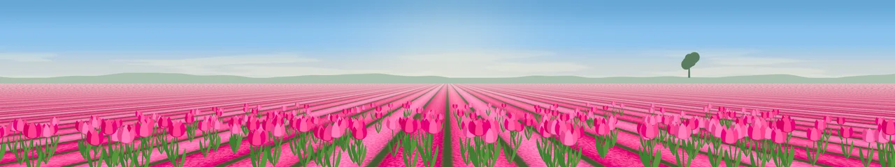 Hot Pink Tulip Field triple monitor wallpaper, 7680 × 1440