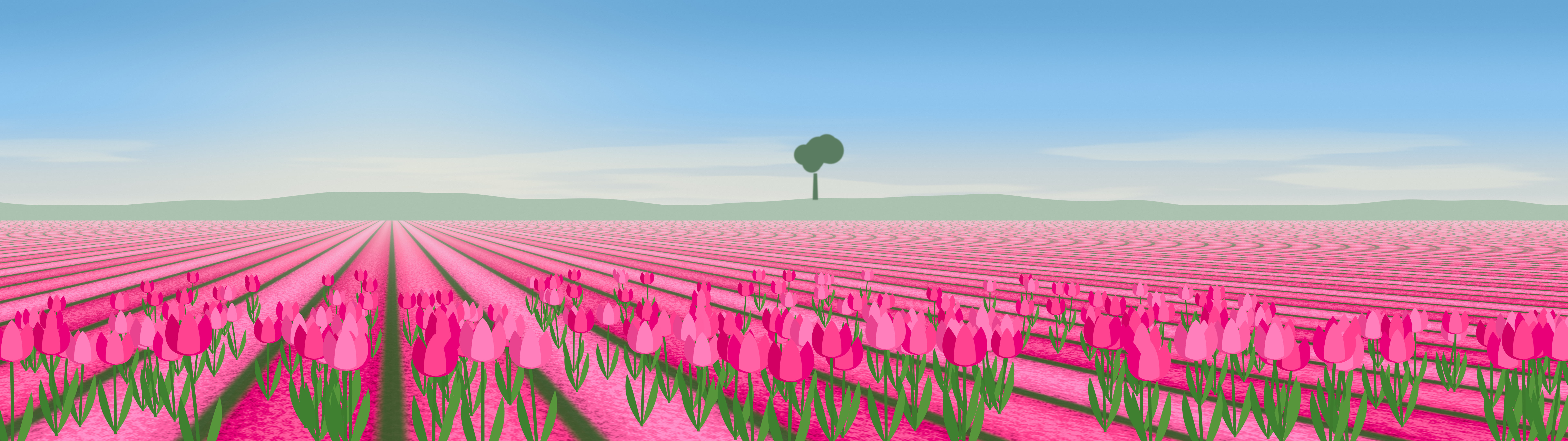 Hot Pink Tulip Field dual monitor wallpaper, 7680 × 2160