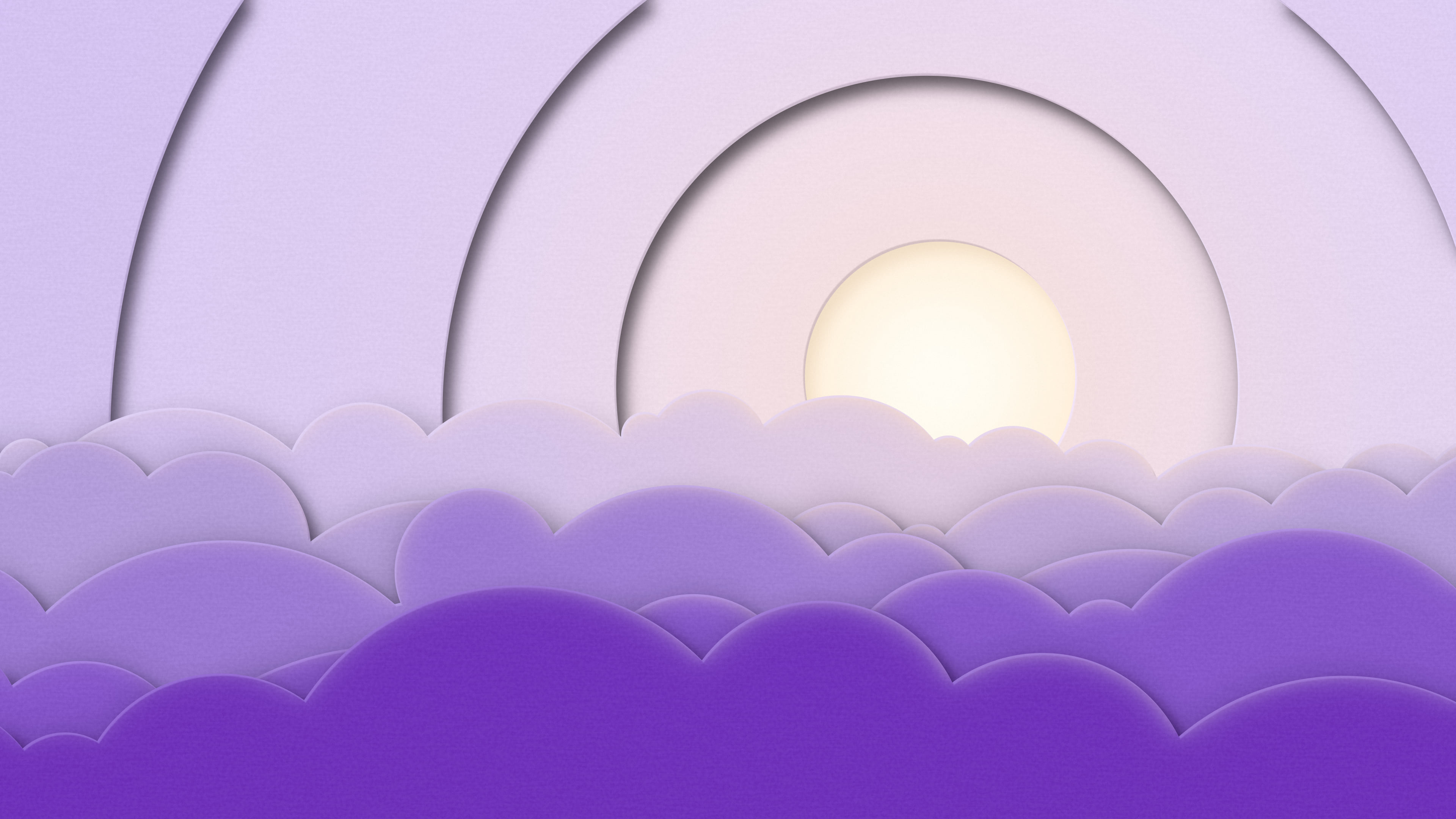 Lavender 3D Paper Cut Clouds desktop wallpaper in 4K