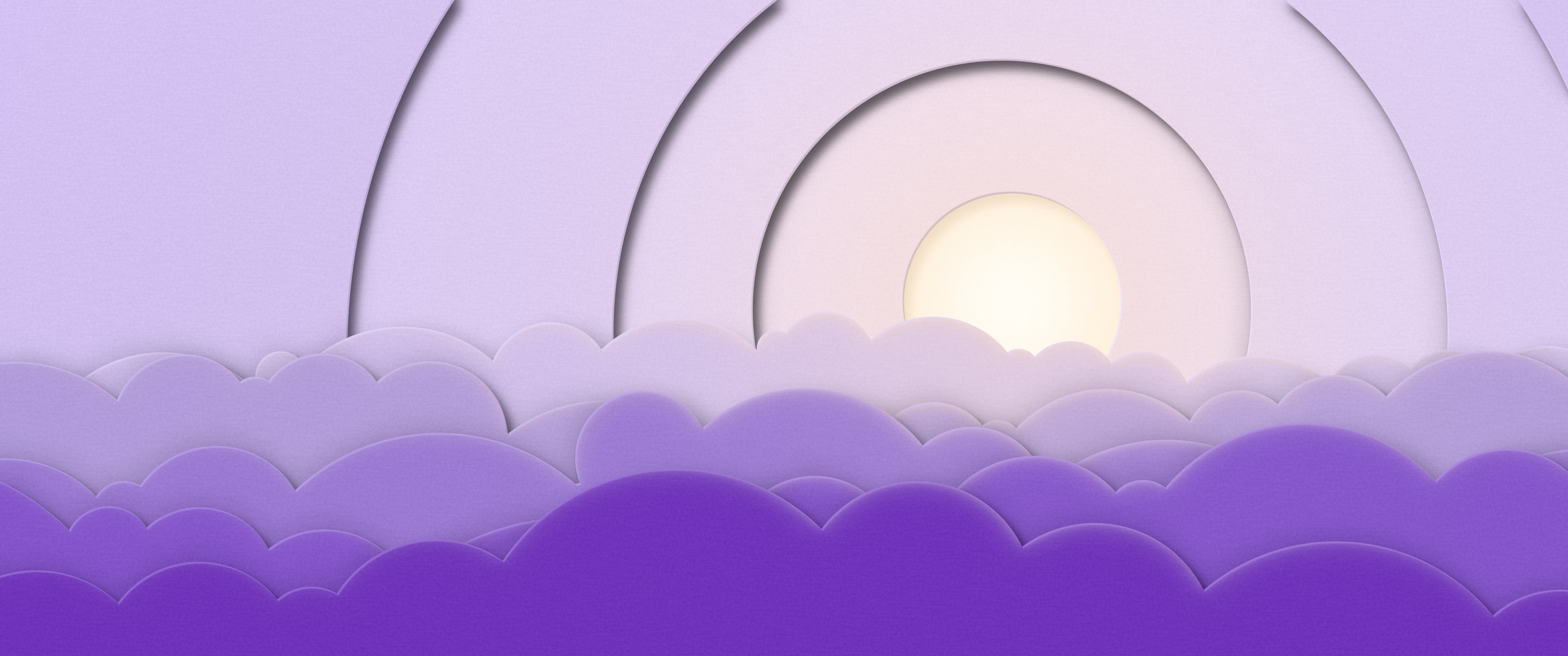 Lavender 3D Paper Cut Clouds ultrawide wallpaper, 3440 × 1440