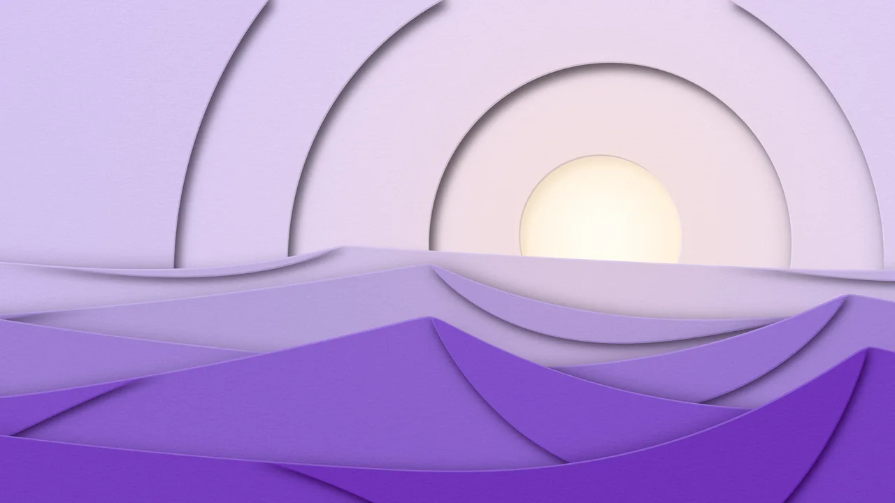Lavender 3D Paper Cut Desert Dunes at Sunset desktop wallpaper in 4K