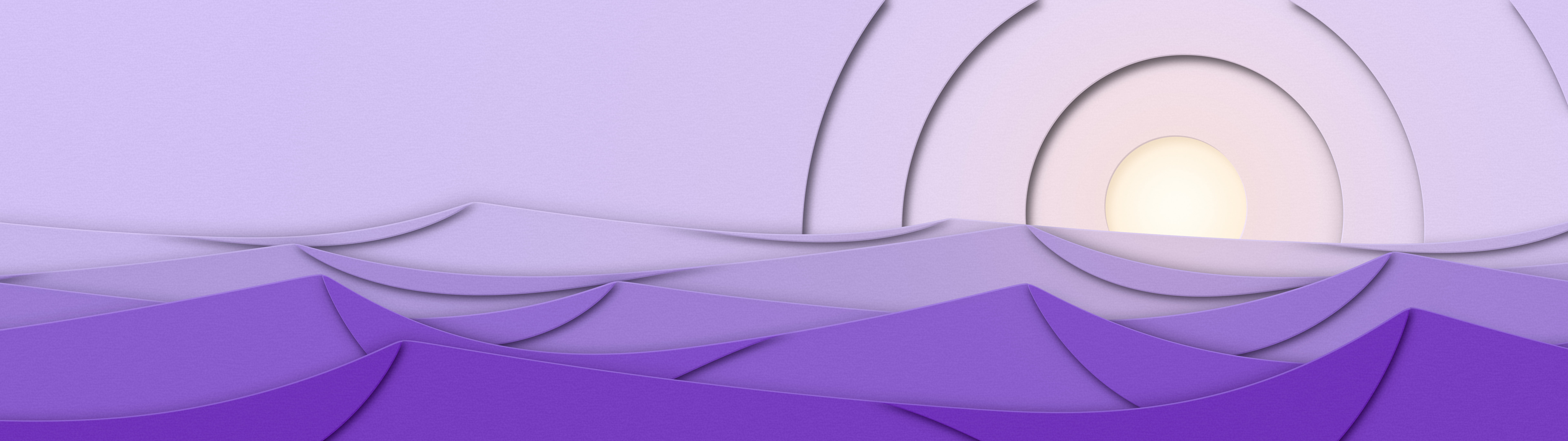 Lavender 3D Paper Cut Desert Dunes at Sunset dual monitor wallpaper, 7680 × 2160