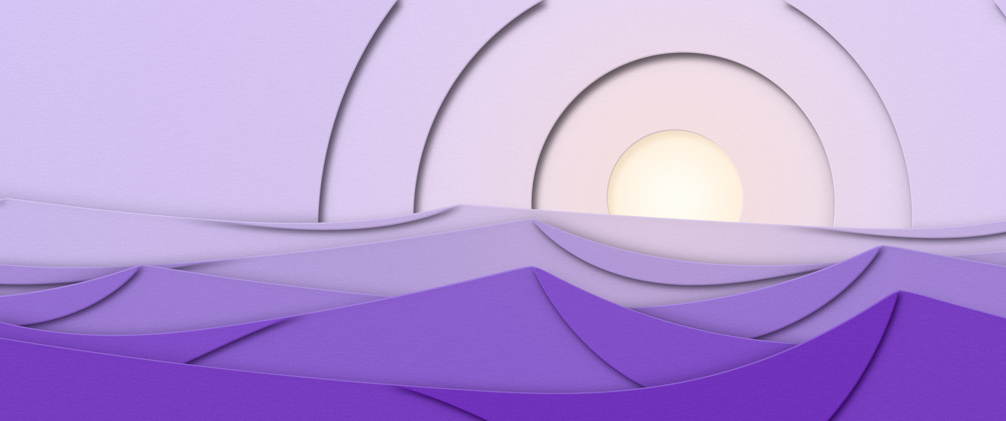 Lavender 3D Paper Cut Desert Dunes at Sunset ultrawide wallpaper, 3440 × 1440