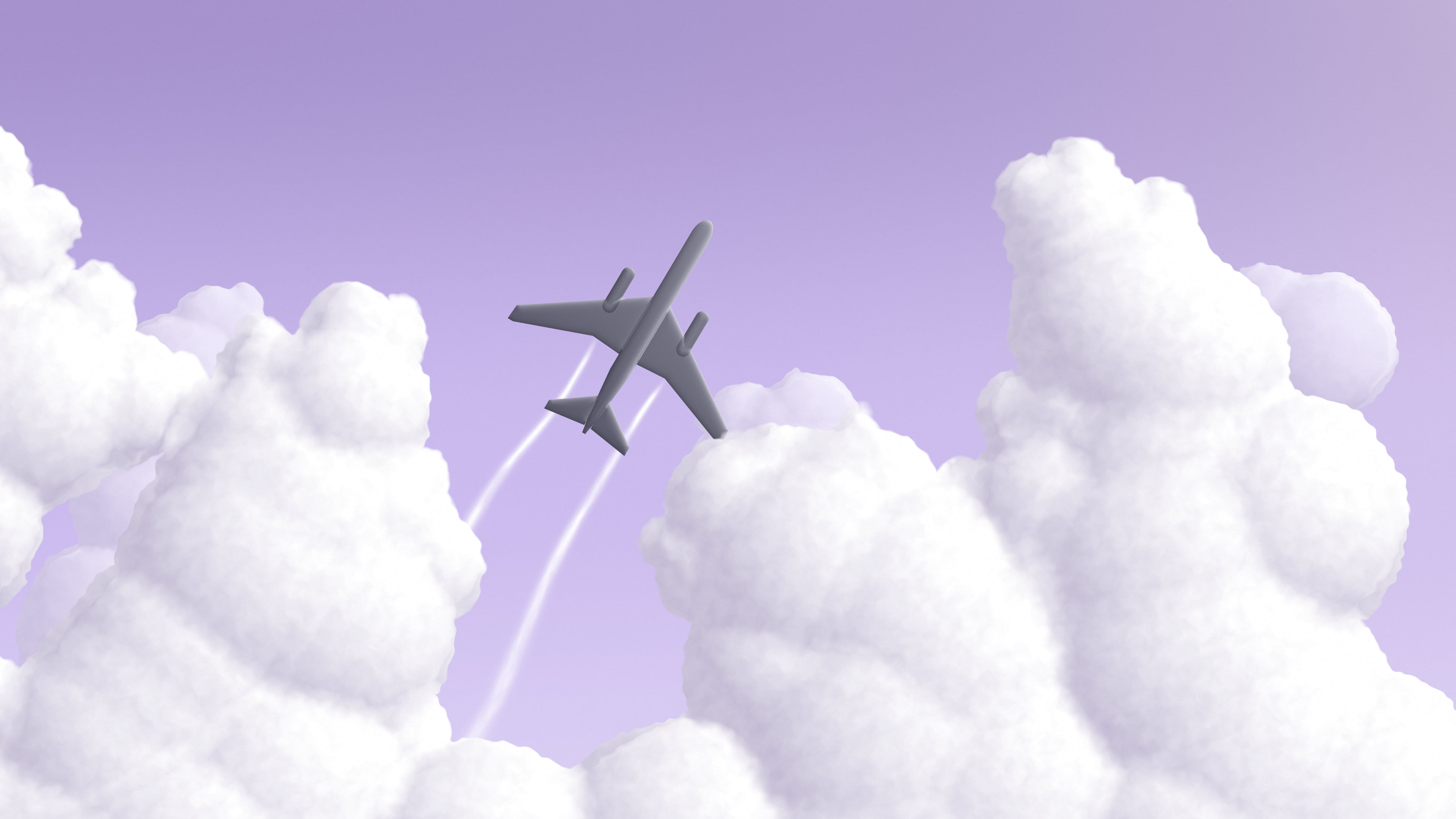 Lavender Airplane in the Clouds desktop wallpaper in 4K