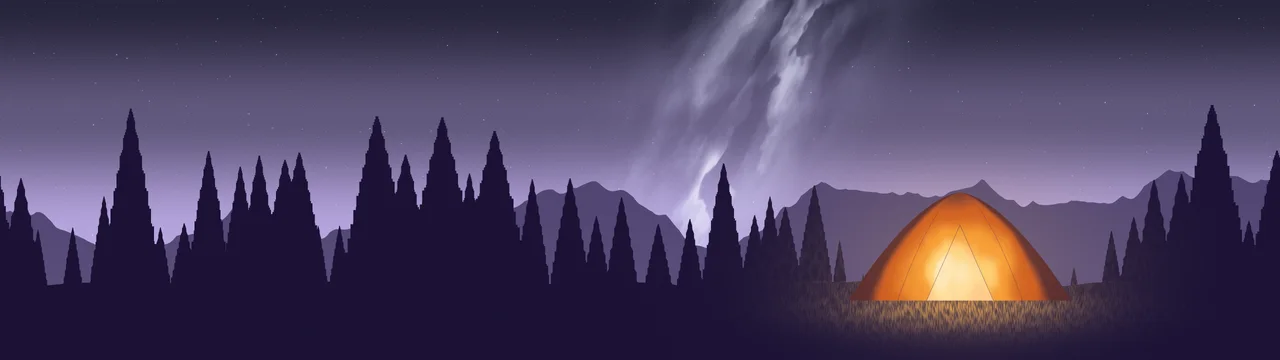 Lavender Camping Tent Under the Milky Way dual monitor wallpaper, 7680 × 2160