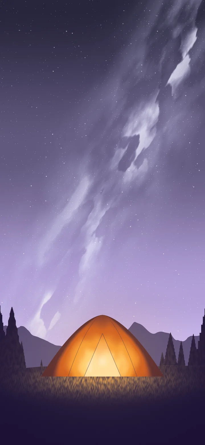 Lavender Camping Tent Under the Milky Way wallpaper for iPhone and Android