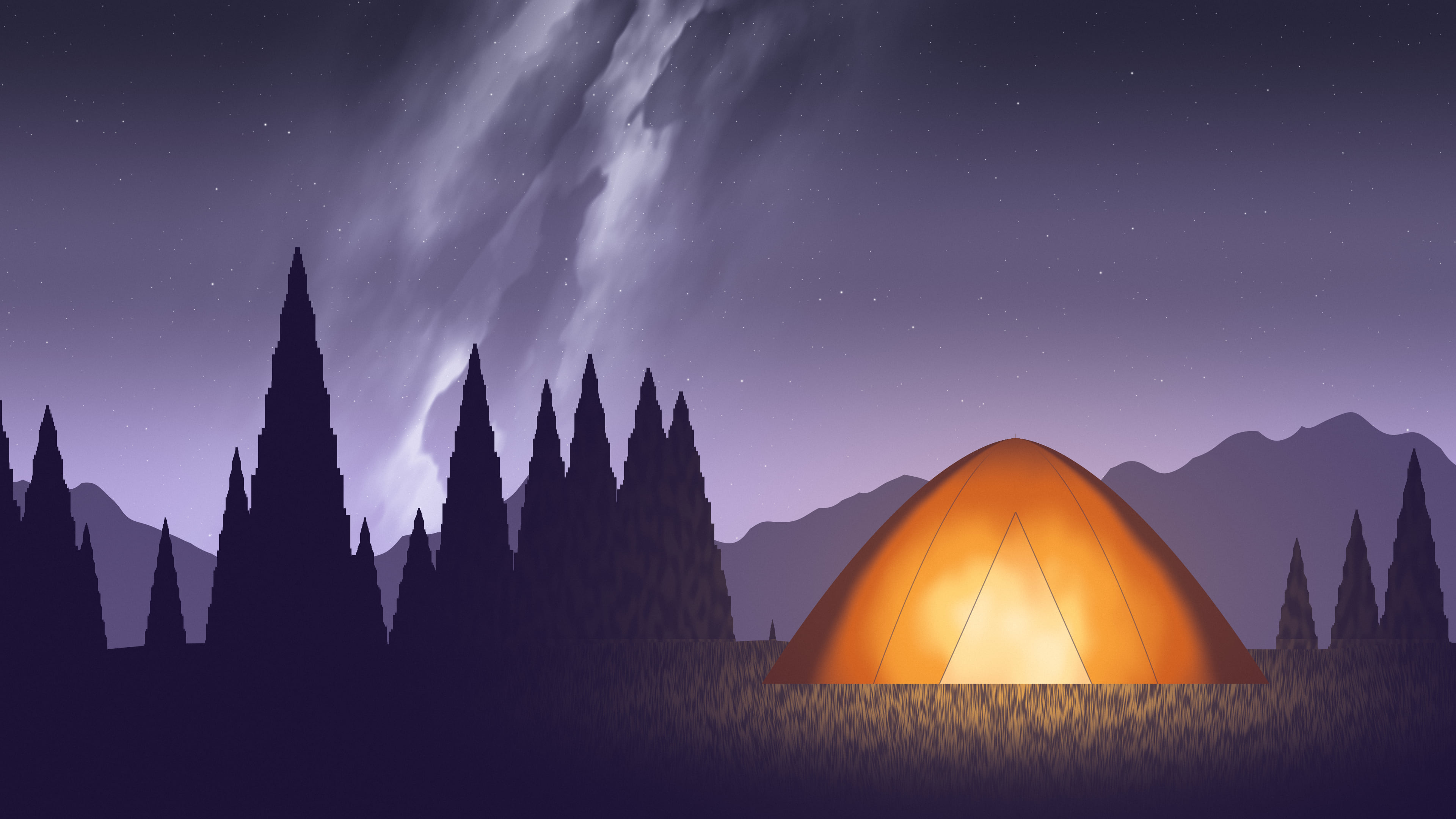 Lavender Camping Tent Under the Milky Way desktop wallpaper in 4K