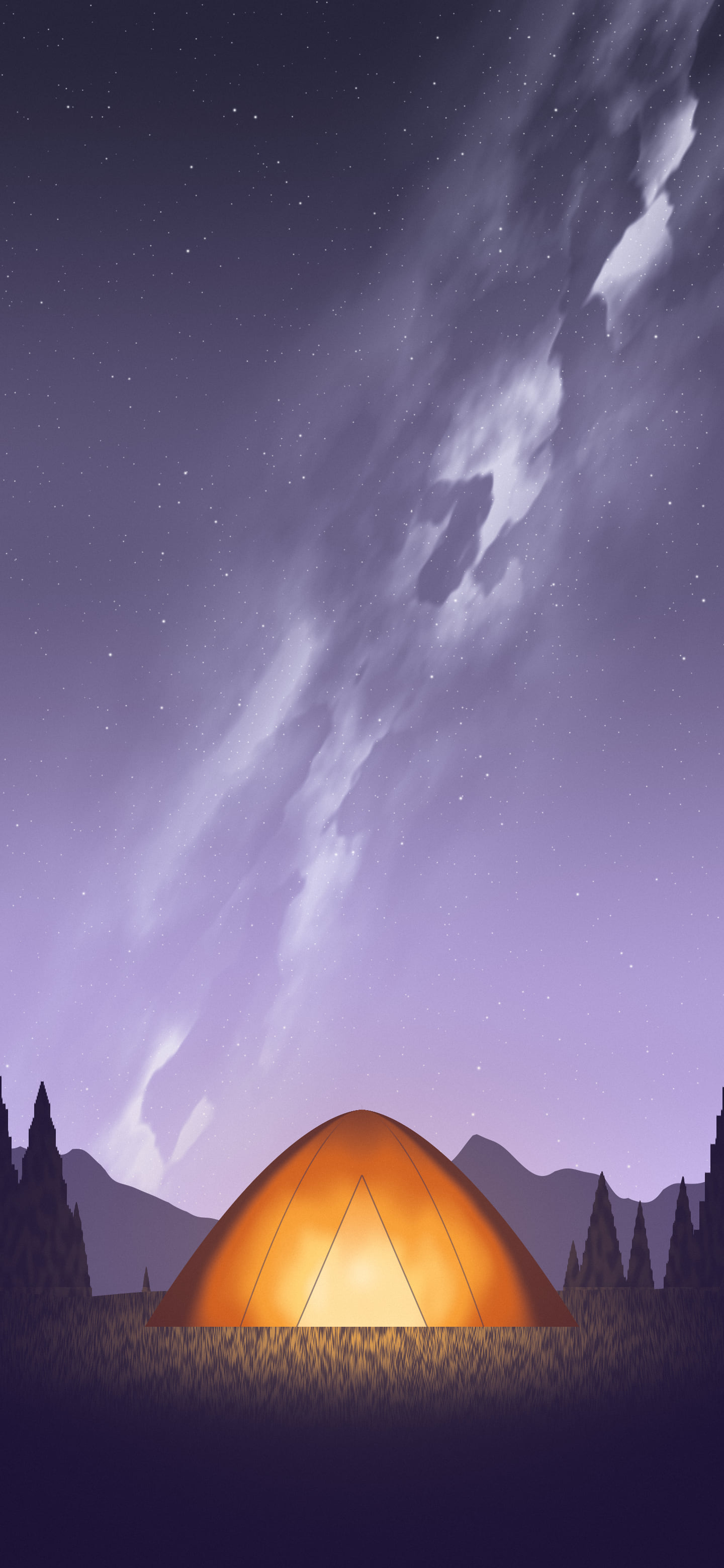 Lavender Camping Tent Under the Milky Way wallpaper for iPhone and Android