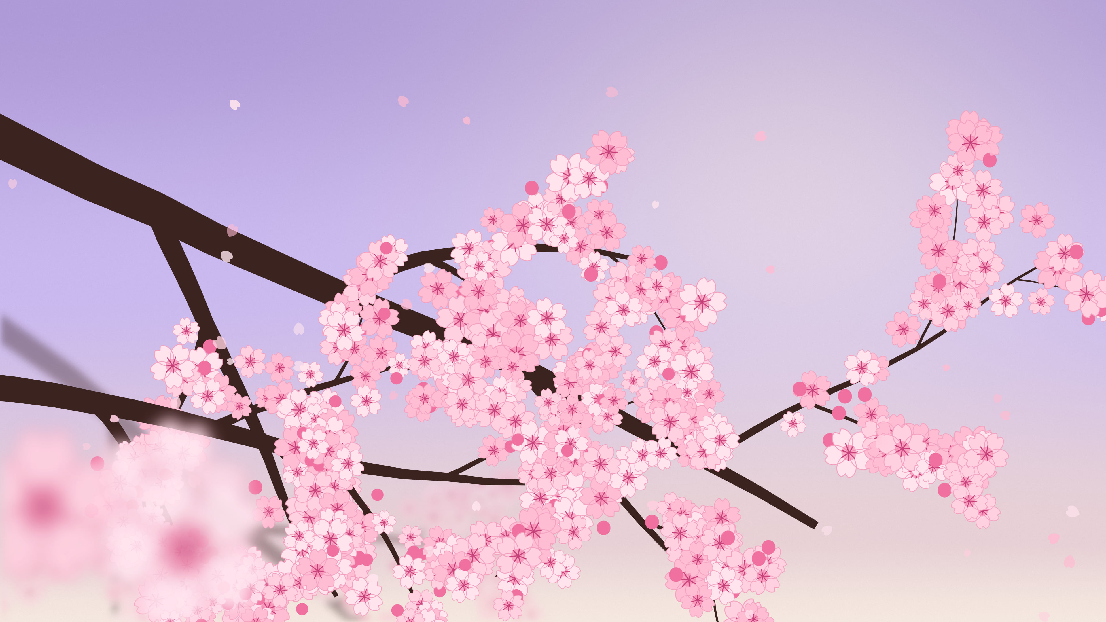 Lavender Cherry Blossom Branch desktop wallpaper in 4K