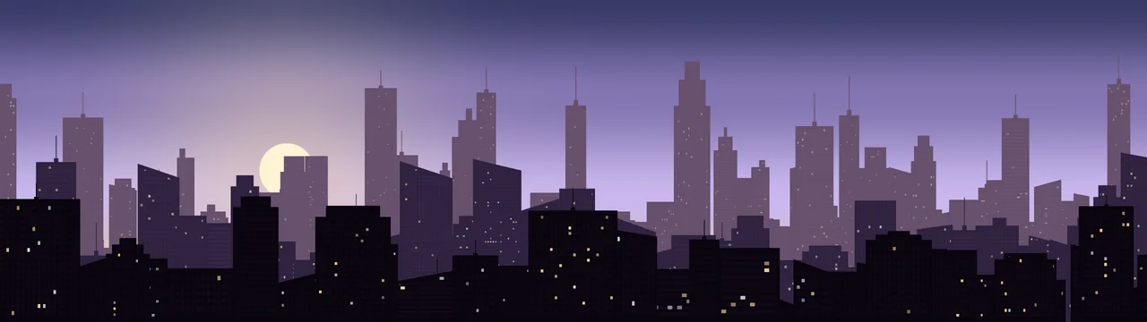 Lavender City Skyline Sunset dual monitor wallpaper, 7680 × 2160