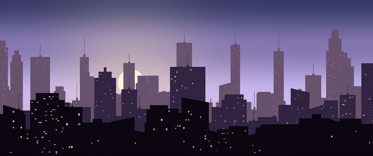 Lavender City Skyline Sunset ultrawide wallpaper, 3440 × 1440