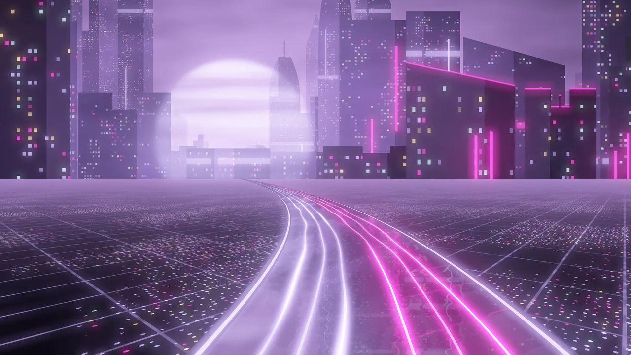 Lavender Cyberpunk Highway desktop wallpaper in 4K
